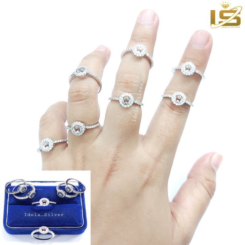 CINCIN PERAK ASLI SILVER WANITA 925 LAPIS EMAS PUTIH MODEL ROLEK PERMATA+POLOS - PERHIASAN PERAK WANITA ASLI