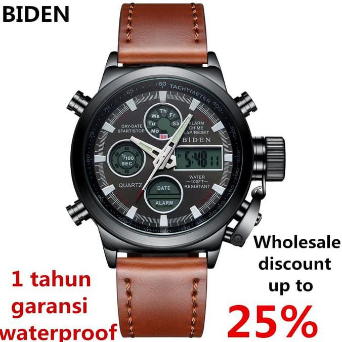 Sale Jam Tangan BIDEN Pria Army LED Kulit - Hijau Termurah