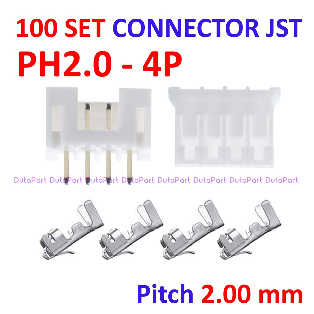 100 SET Connector JST PH2.0 - 4P - Male Female Pin Kaki Lurus 2.0mm