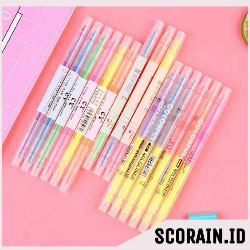 STABILO HIGHLIGHTER WARNA WARNI CAMPUR 6 WARNA 2 ARAH | STATIONERY STABILO COLLORFULL HIGHLIGHTER | STABILO MENANDAKAN CATATAN MURAH WARNA LUCU TERANG