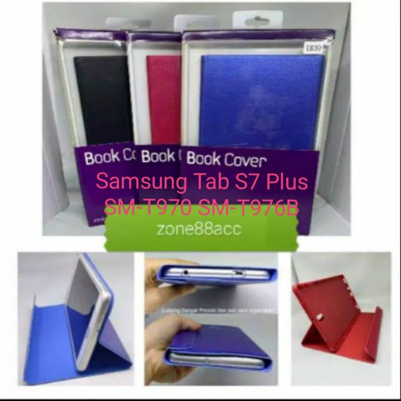 Case Samsung Tab S7 Plus S7plus T970 T976B Sarung Leather Flip Folio Book Buku Cover Casing Soft