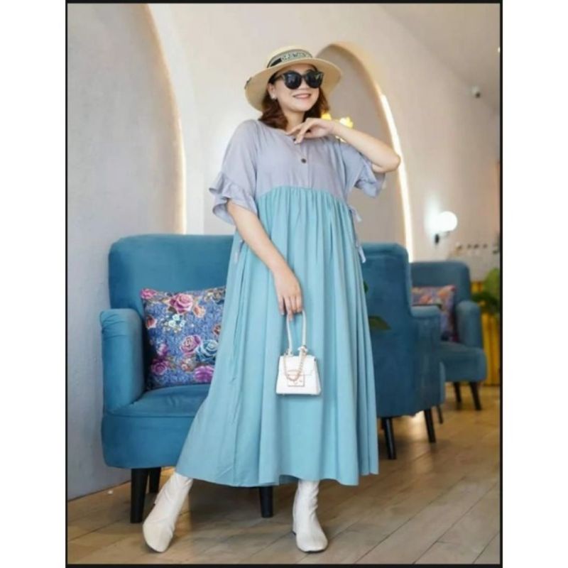 DASTER GRADASI WARNA/SOVIA DRES/DASTER DUA WARNA/DRESS KEKINIAN/