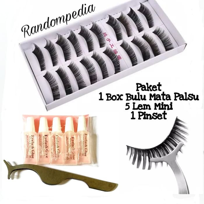 Laris Paket Bulu Mata Palsu Tebal Natural+ 5 Lem + Pinset Stainless