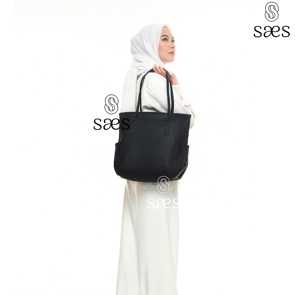 SAES Vinca Tas Totebag Kulit Vintage Shoulderbag Hitam Saes shop 004