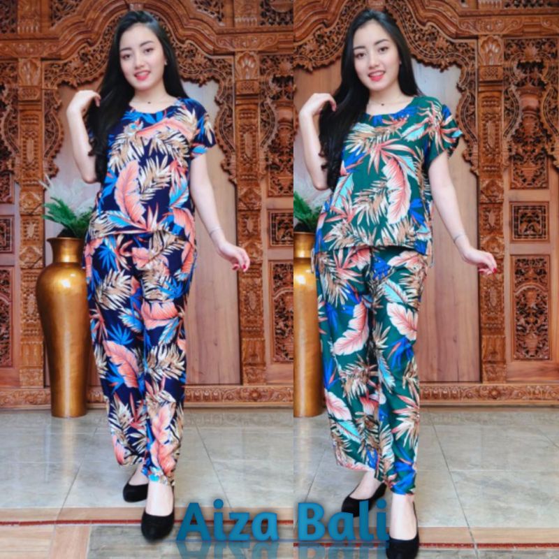 Baju Piyama Panjang Tie Dye Motif Daun Coconut Lengan Pendek Rayon Super Premium Pakaian Setelan Ste