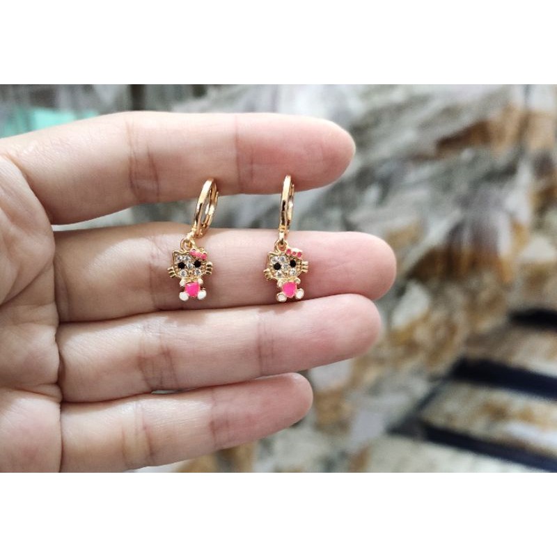 Fifi Fashion Anting Gantung Anak Lucu Pink kilau Model Perhiasan Lapis emas 28#