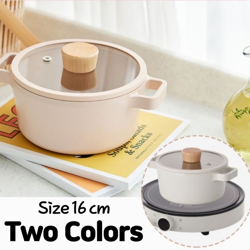 Neoflam Fika Induction double handle pot 1.2L 16cm diameter pink / sand