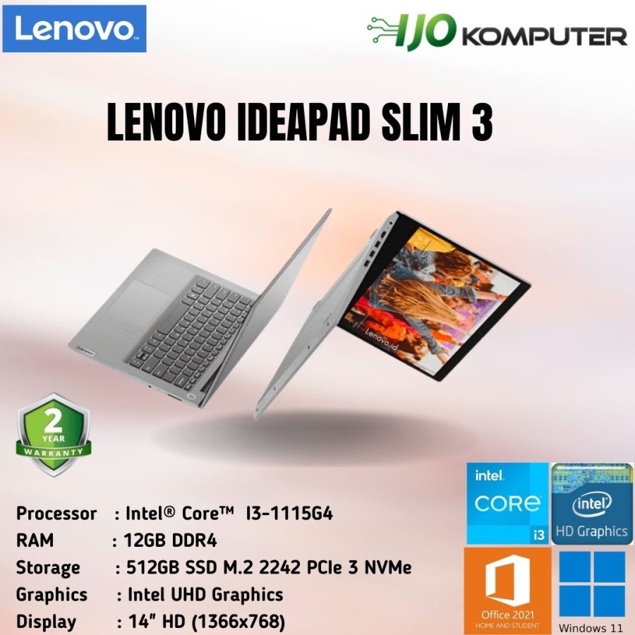 LAPTOP LENOVO IDEAPAD SLIM 3 - I3 1115G4 12GB 512GB SSD FHD WIN11 OHS