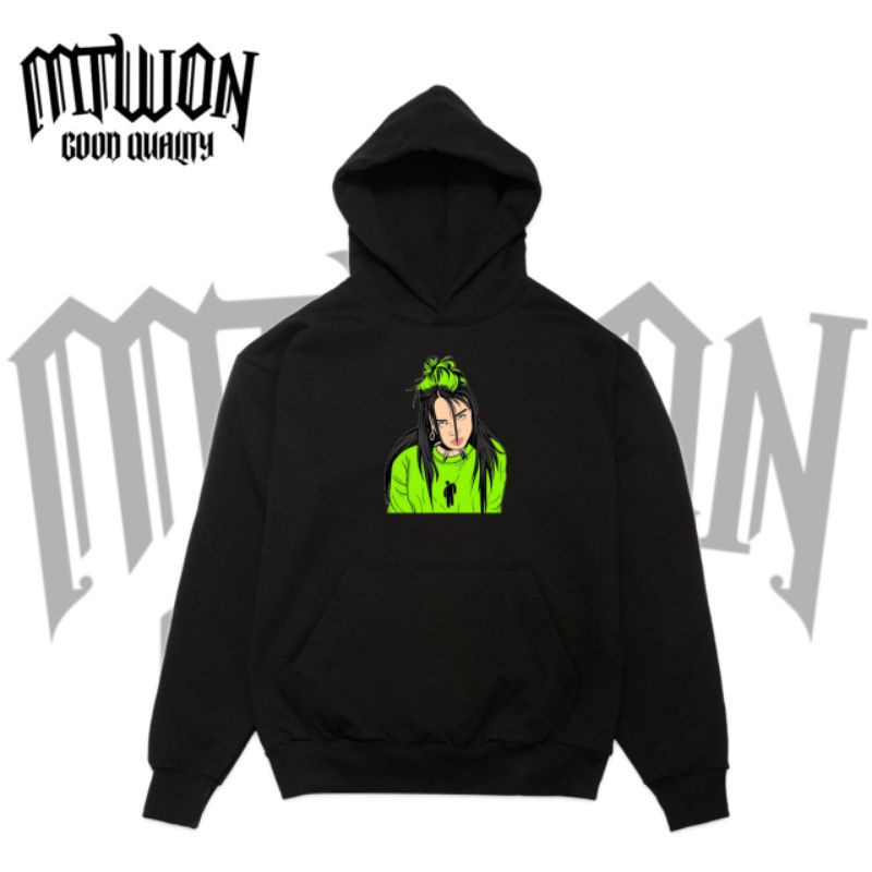 Jaket Hoodie BILLIE EILISH hiphop rapper jacket non Zipper hitam pria wanita dewasa tee katun baby t