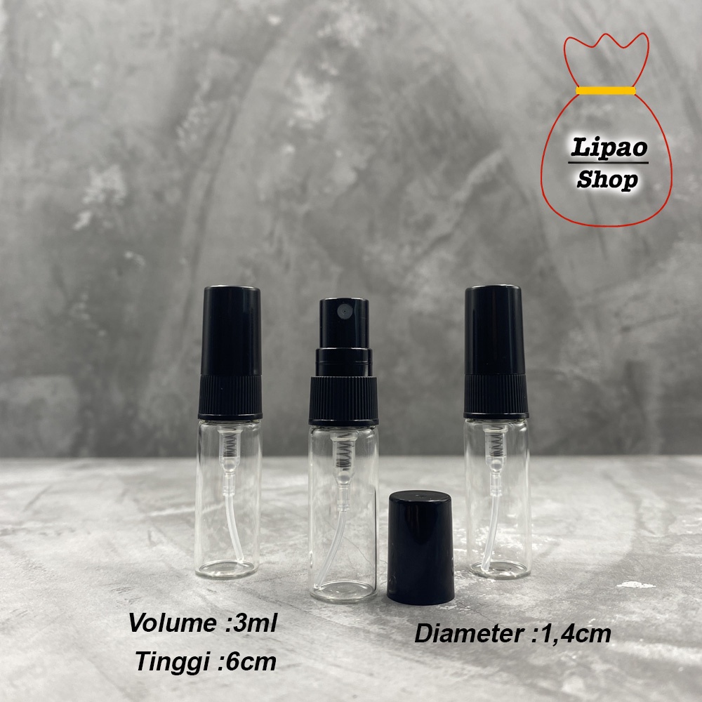 Botol Spray Kaca 3ml Parfum Vial Travel Refill Atomizer Tutup Hitam