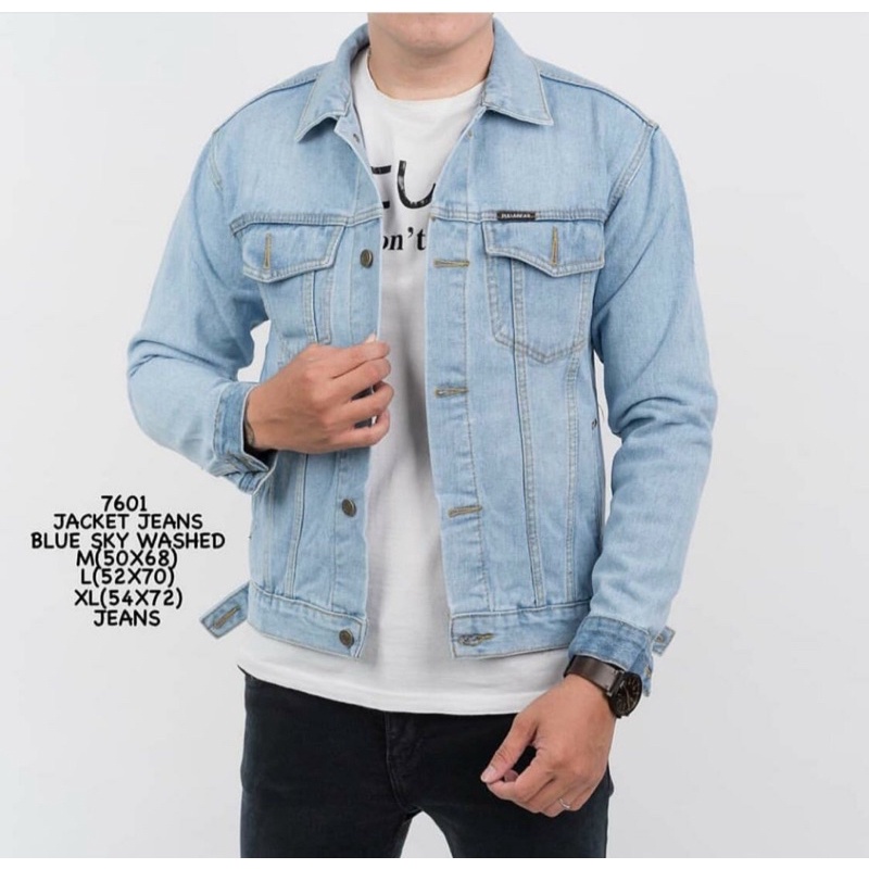 Jaket Jeans Pria Biru Muda