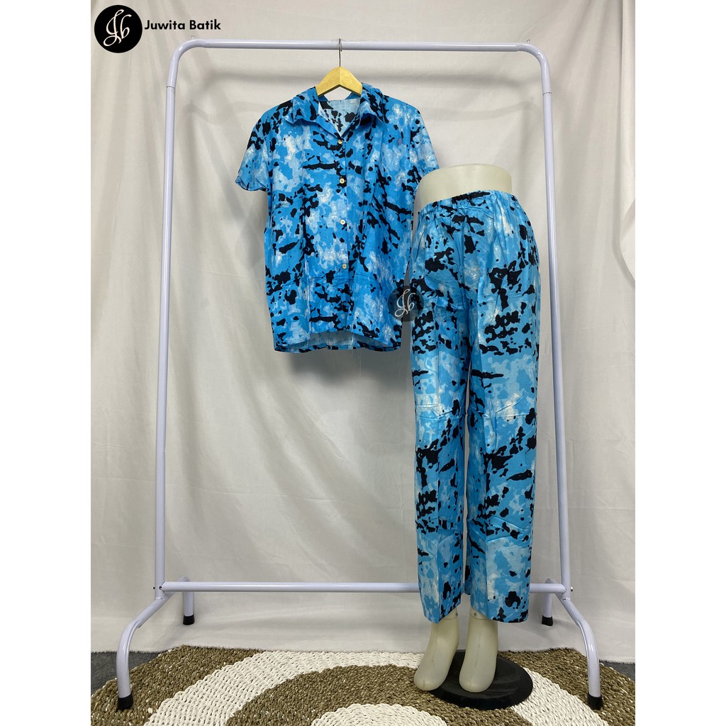 Juwita Batik - Setelan Wanita Kekinian Motif Macan Tie Dye Celana Pendek Lengan Pendek Bahan Rayon