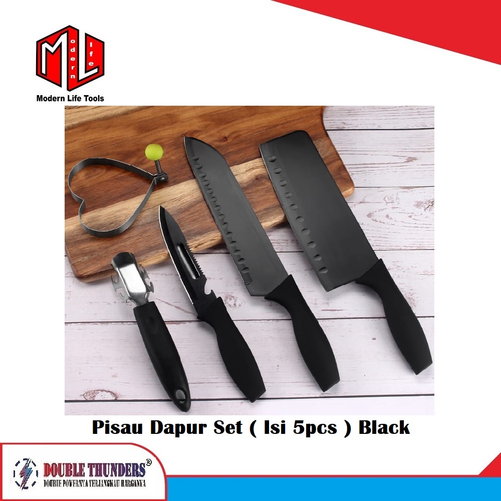 Pisau Set Dapur Hitam Tebal Tajam Isi 5pc DT-HM02