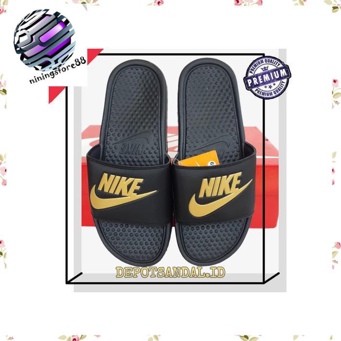 Sandal sendal pria NIKE BENNASISPORTWANITA HITAM GOLD PREMIUM SL7