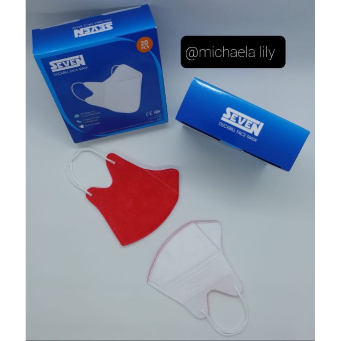Masker Duckbill merah putih merk Seven 4 ply