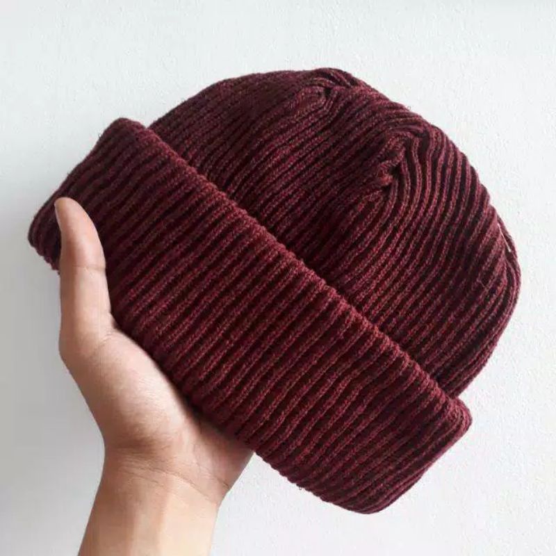 Kupluk Beany hat Polos bolak- balik original katoon wol cocok untuk musim hujan