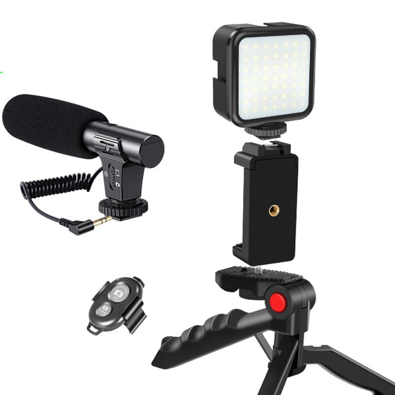 Vlogging KIT Paket Vlog 5 Item LED Video Light Phone Holder Tripod Microphone Remote Shutter KIT01