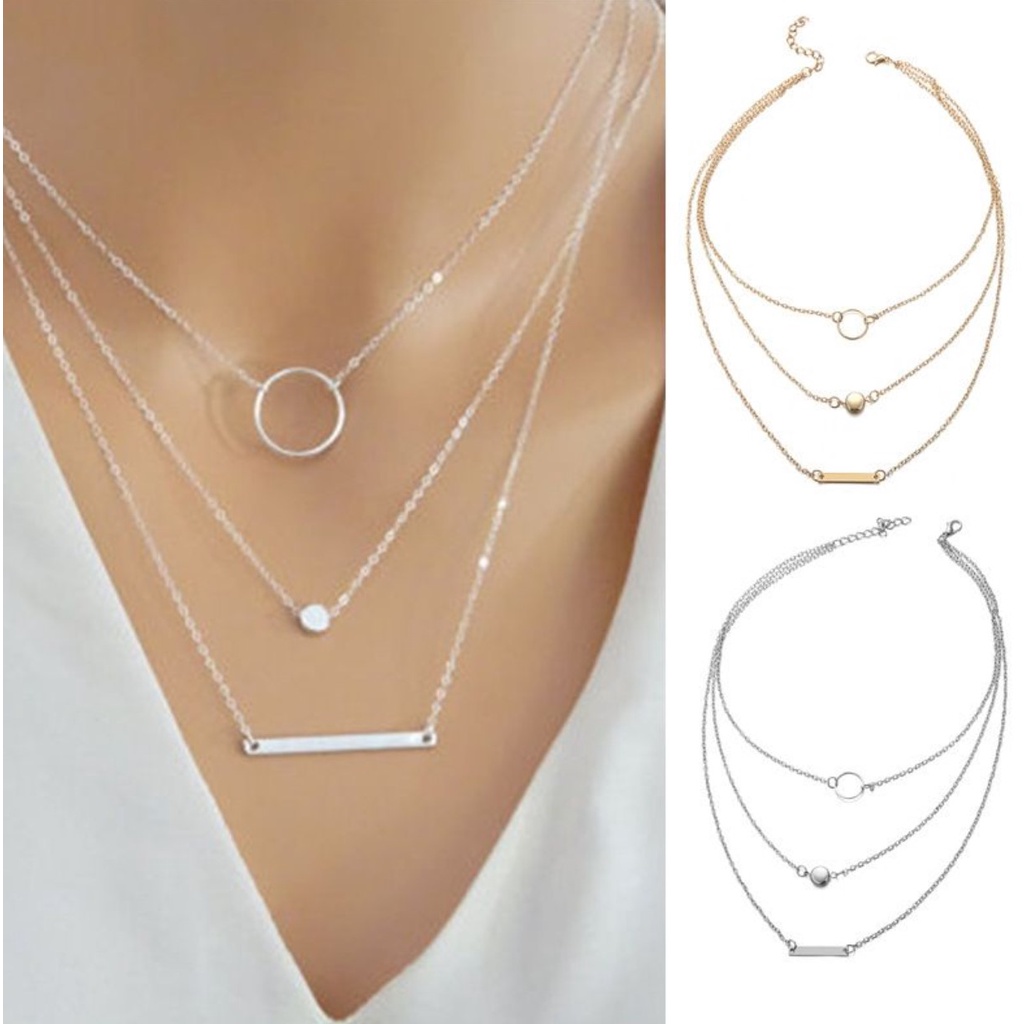 PA Kalung Rantai Choker Multilayer Liontin Circle - Kalung Multi Layer Korean Mode Retro FA46 KL004