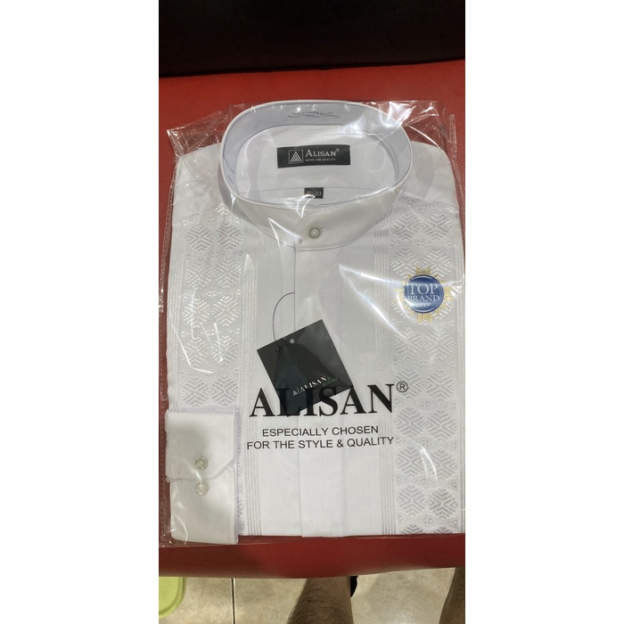 Priakoko- Kemeja Alisan Koko Corak Putih Lengan Panjang 15.5-33 -Baju-Koko-Pria.