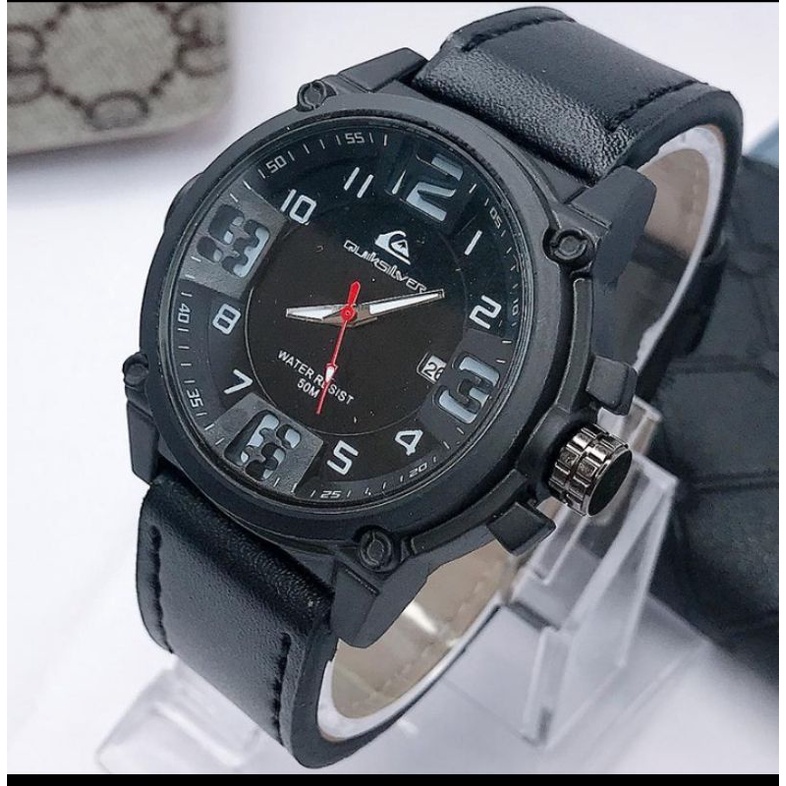 kualitas import jam tangan pria Quiksilver tali kulit tanggal aktif model slim tipis / jam tangan pr