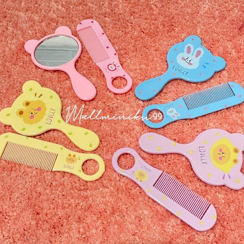 Kaca dan sisir set -  cermin mini set  sisir / kaca gagang kecil / kaca make up Ledi mart