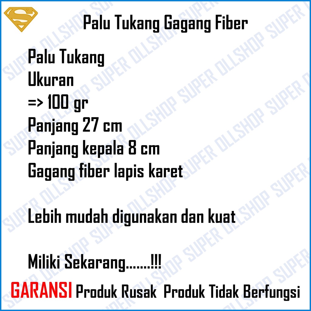 Palu Tukang Kaca Lancip Martil Gagang Fiber Lapis Karet 100 gr