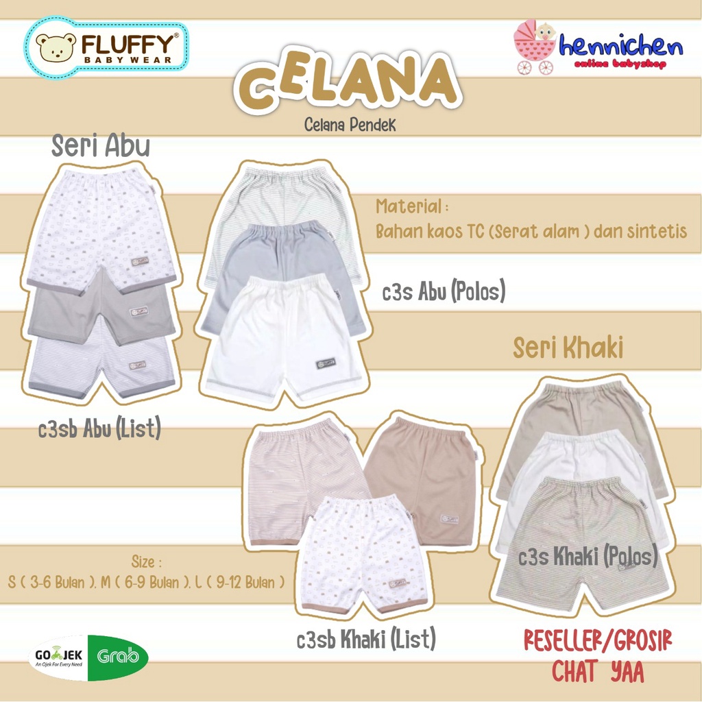 3 PCS FLUFFY CELANA 3/4 BIS CELANA PENDEK ANAK ( ISI 3 PCS )