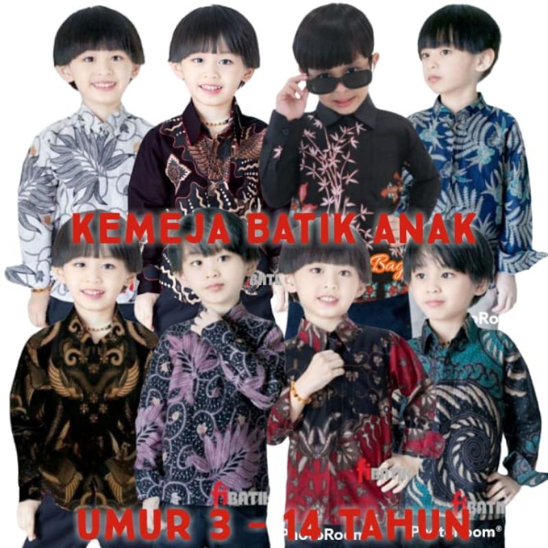 Baju Batik Anak Laki-laki Lengan Panjang Katun Premium Pemakaian Umur 3 - 14th _ Kemeja Batik Anak Cowok Cocok Buat Seragam Sekolah Size M L XL XXL