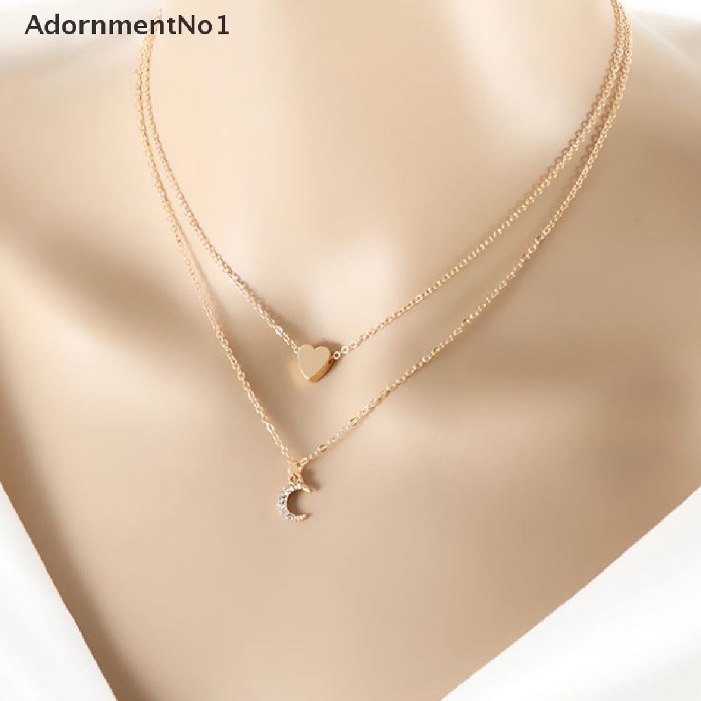 (AdornmentNo1) Kalung Choker Rantai Banyak Lapis Dengan Liontin Hati + Bulan Sabit Untuk Wanita