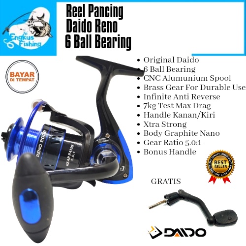 Reel Pancing Daido Reno 1000 - 6000 Spool Alumunium (6 Bearing) Gratis Handle Murah - Engkus Fishing