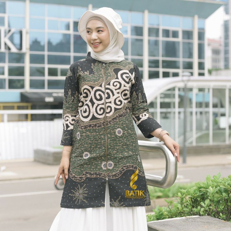 Batik Prabuseno | Malika Tunik Batik Katun Wanita Resleting Depan