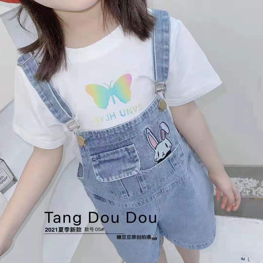 Setelan Overall Jeans Anak Perempuan Kaos Lengan Pendek Import Jumpsuits Jeans Anak Perempuan