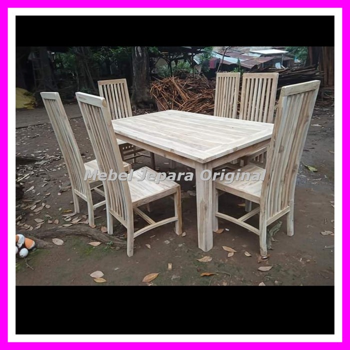 Meja makan minimalis kayu jati - Meja makan kursi 6 mentah Jepara