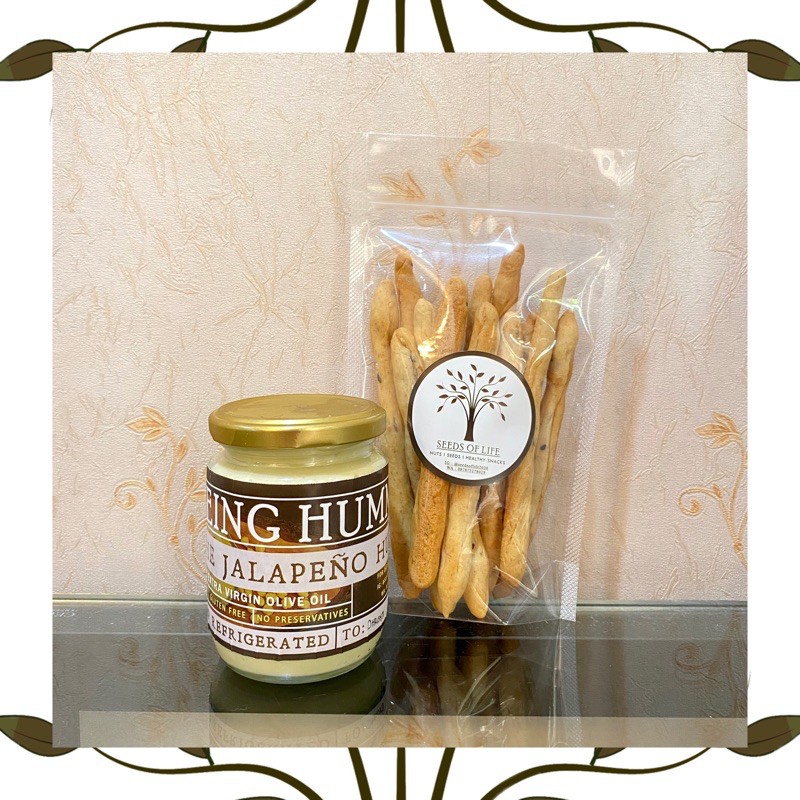 

Jalapeño Hummus set Stick crunchies / Bread Sticks (Original, Herbs, Cheese)