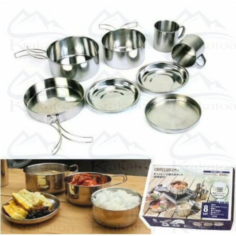 【COD】 Stainless Nesting Portable Cooking Set 8 in 1 + Gelas` Alat Masak Portabel` Makan Masakan