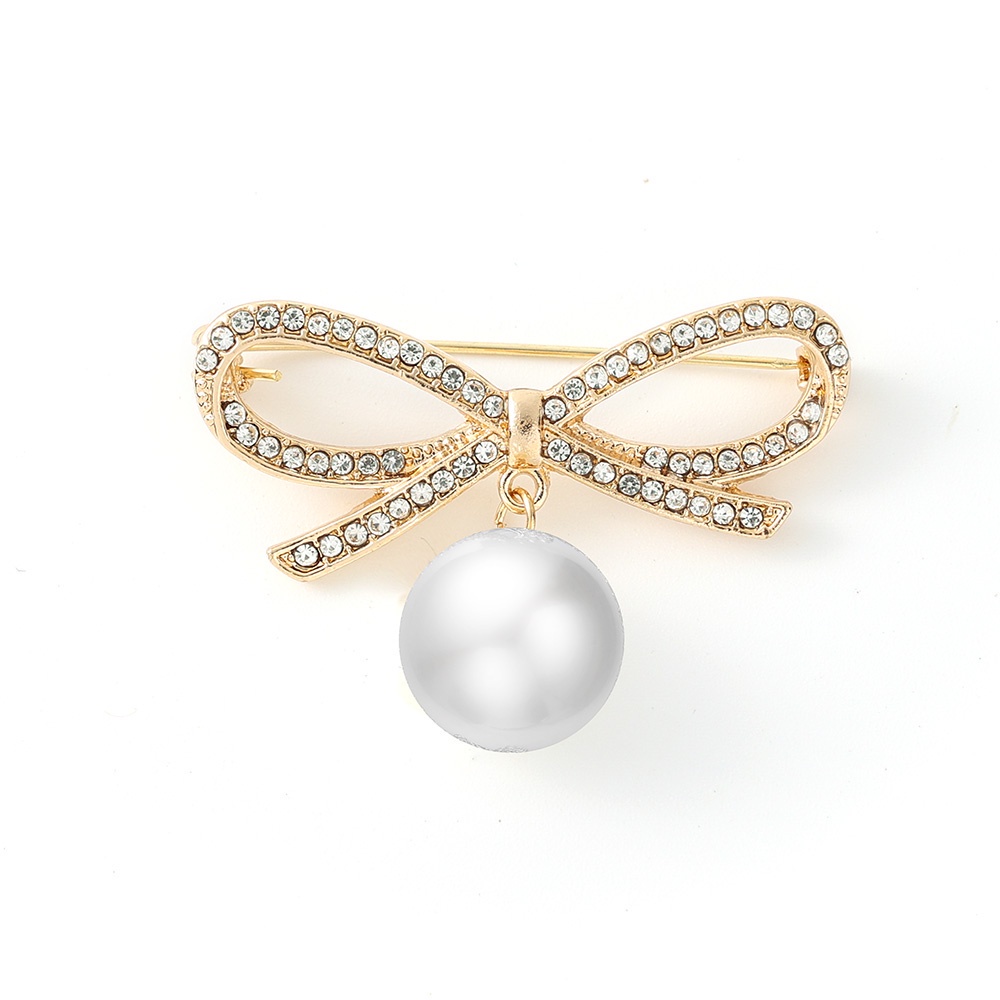 1 Pc Bros Pin Bentuk Pita Besar Aksen Mutiara Untuk Aksesoris Pernikahan Wanita-#3