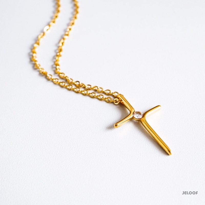 Jeloof Kalung Salib Gabriel (FREE POUCH) | Stainless Steel Anti Karat - Cross Necklace Gabriel Silver / Gold