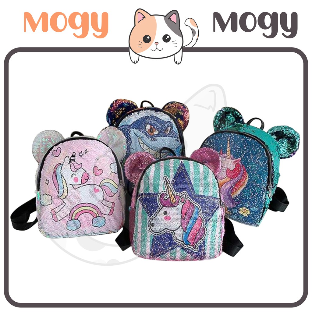 MOGYMOGY MG1400 Tas Ransel Anak Sequin Glitter Karakter Unicorn Telinga Beruang