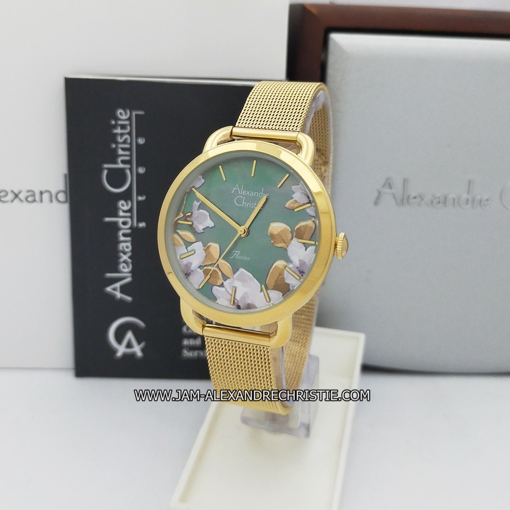 Jam Tangan Wanita Alexandre Christie AC 2852 LH 2 FGDGR full gold green
