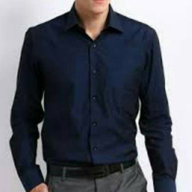 Kemeja formal pria lengan panjang biru navy/dongker