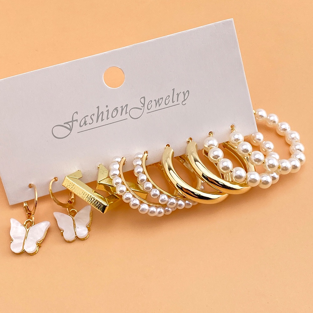 10 piece earring set fashion acrylic butterfly metal circle pearl earrings