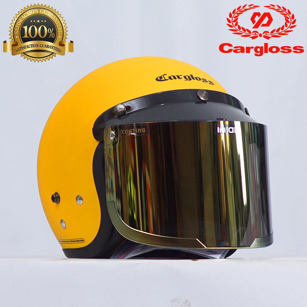 Helm Cargloss YELLOW DOFF Retro Helm Half Face Original Cargloss Free Visor