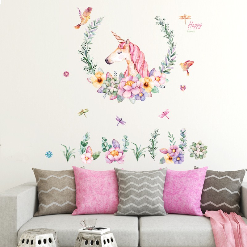 Reliza Wall Sticker Kuda Unicorn Flower Stiker Dinding JM7329