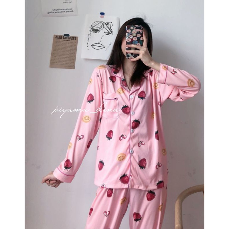 DW-45PP Piyama Wanita Dewasa/ Baju Tidur Wanita Bahan Kaos Import Motip strawberry