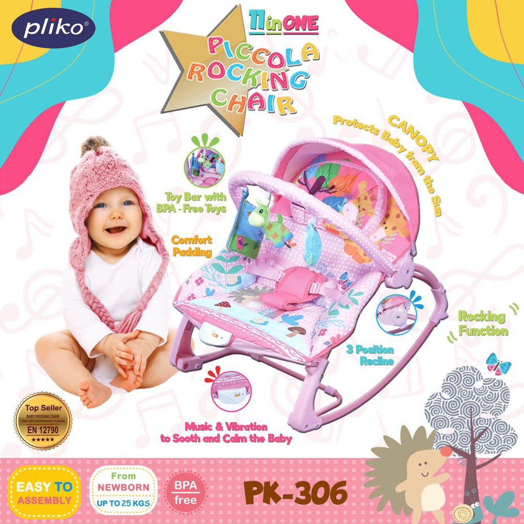 Bouncer Pliko Piccola Rocking Baby 11 In 1 PK 306 Spacebaby ZX-1803 2109 SB 8630 Kursi Goyang Space Baby-PLIKO 306 PINK