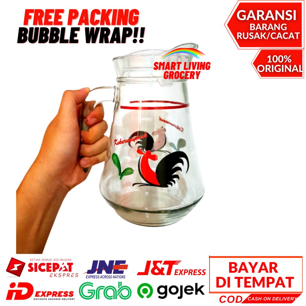 Gelas Pitcher Teko Beling Kaca 1,5 Liter Penyimpanan Minuman Motif Ayam Jago Tbk