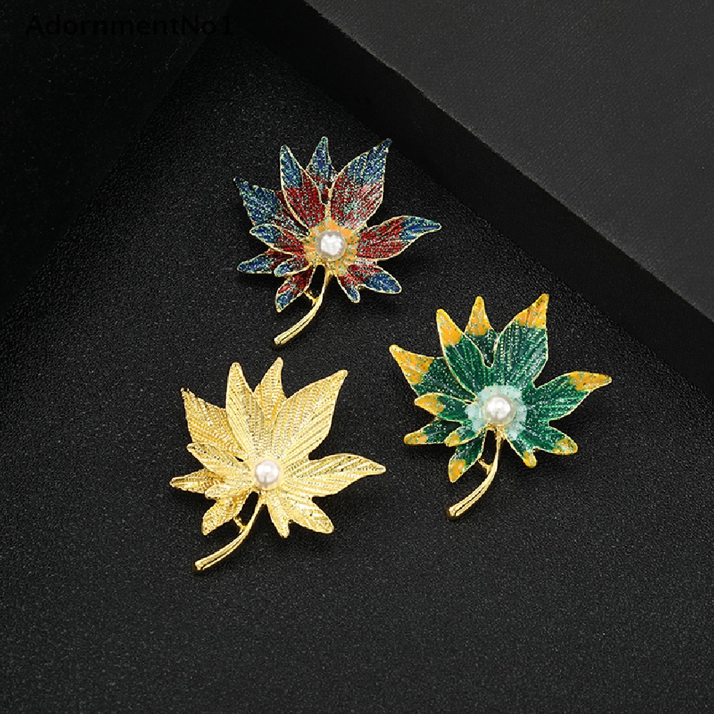 (AdornmentNo1) Bros Pin Bentuk Daun Maple Aksen Kristal + Mutiara Imitasi Untuk Aksesoris Wanita