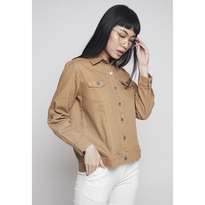 IHANG Soft Denim Jacket Wanita Brown