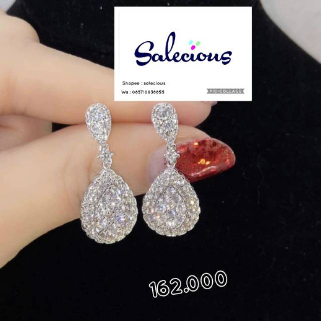 Anting lapis emas 18k zircon italy asli