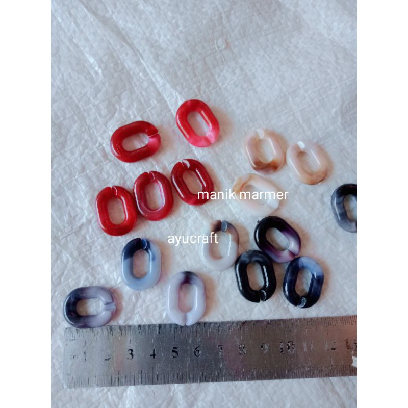 manik marmer dan ring penghbng ecer(12pcs)